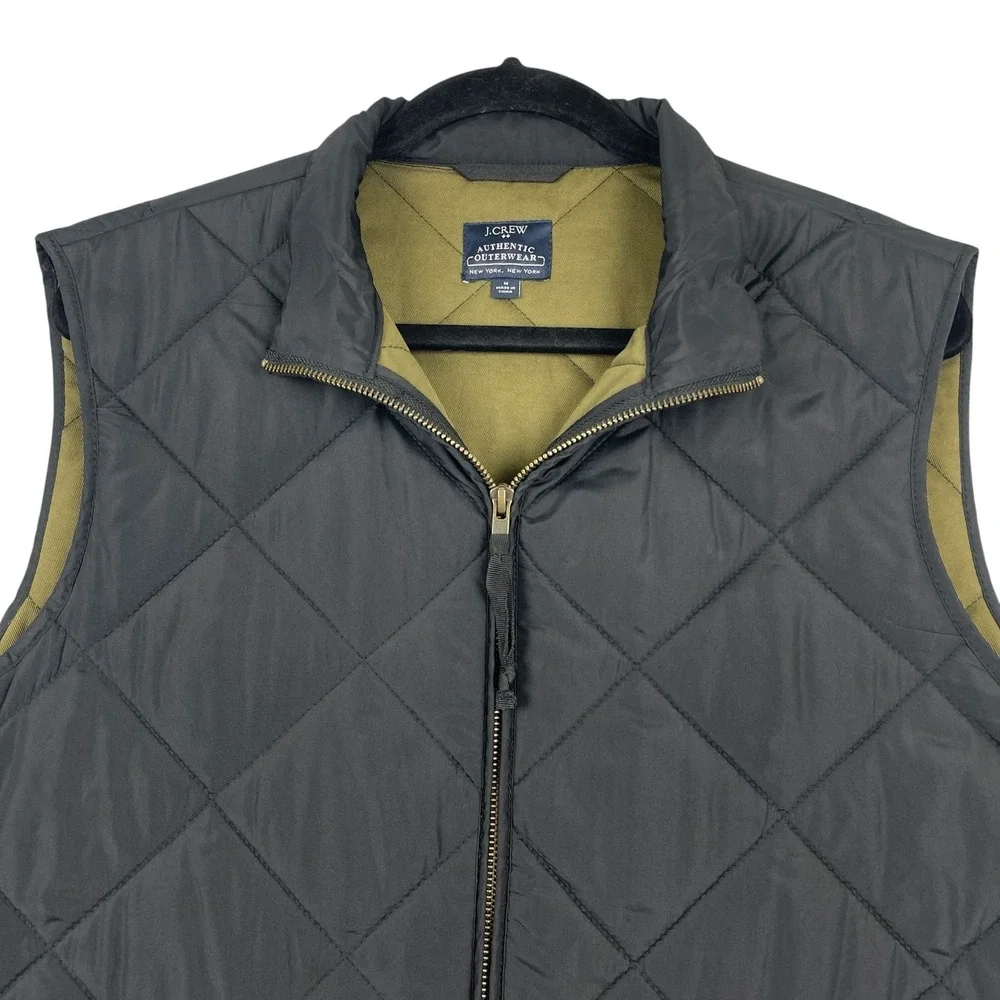 J Crew Outerwear Men's Diamond Quilted Vest Medium Black Full Zip Pockets 47752